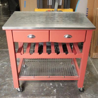 Stainless Steel Wooden Rolling Kitchen Cart