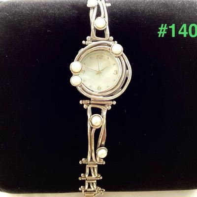 Custom Made, Hand Crafted Sterling Silver & Pearl Ladies Quartz Working Watch