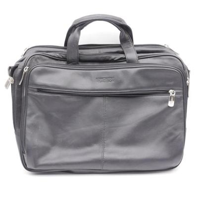 Kenneth Cole Reaction Top-Zip Leather Portfolio With 15.4" Laptop Pocket, Black