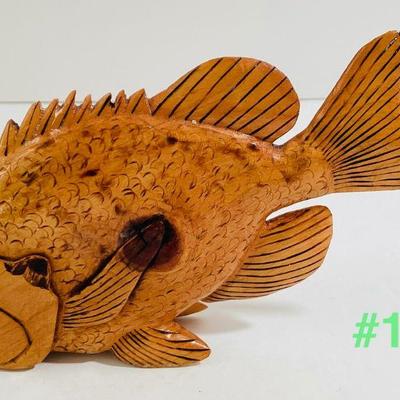 Hand Carved Signed Wooden Fish Sculpture