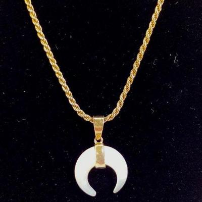 Vermeil Rope Chain with Mother of Pearl (MOP) Crescent Moon Pendant