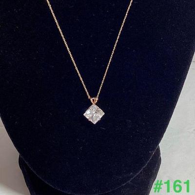 Sale Photo Thumbnail #318: 10K Yellow Gold Chain with Clear Glass Square Solitaire Pendant