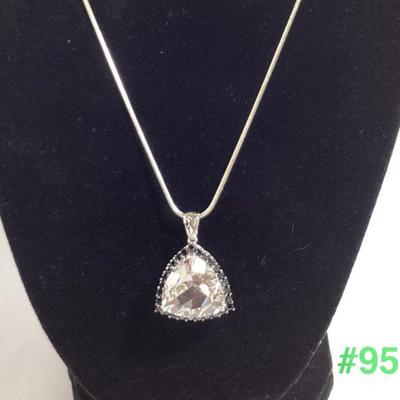 Sterling Silver Snake Chain with Clear Glass Triangular Pendant