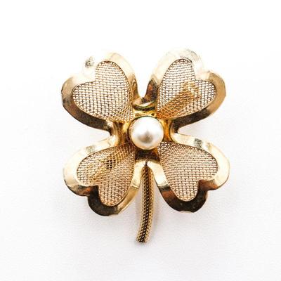 Coro Mesh Four Leaf Clover Brooch