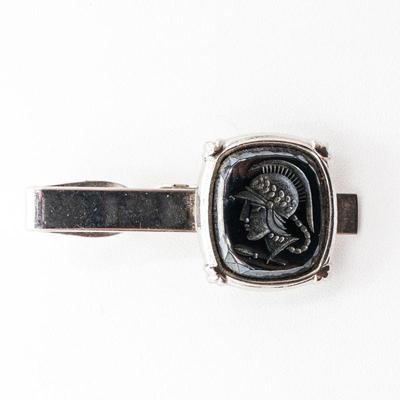 Shields Intaglio Black Onyx Roman Soldier Cameo Tie Clip