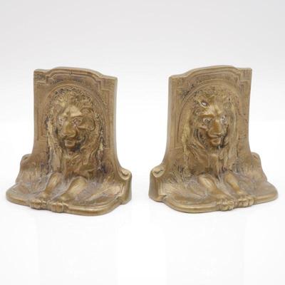 Solid Brass Lion Head Bookends