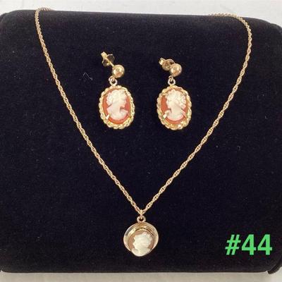 Sale Photo Thumbnail #211: Gold Filled Cameo Necklace and Earrings