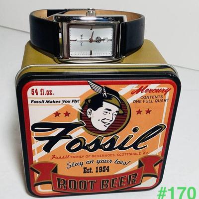 Designer Fossil General Electric Black Leather & Stainless Steel Watch