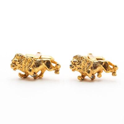 Gold-Tone Running Lion Cufflinks