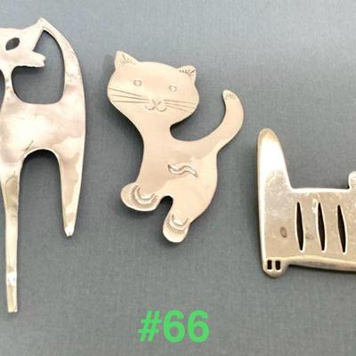 Sterling Silver Kitty Cat Brooches (3)