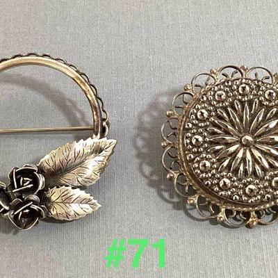 Sterling Silver Vintage Circular Brooches