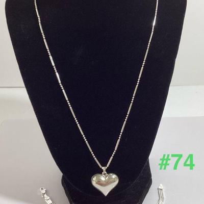 Sterling Silver Heart Necklace and Bracelet