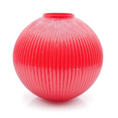 Pair of Balos Mouthblown Glass Ribbed Red Globe Lamp Shades