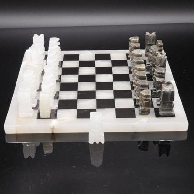 Puebla Style Marble and Onyx Aztec Icons Chess Set