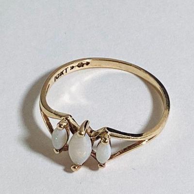 10K Yellow Gold Ring with Triple Marquis Shaped Opals