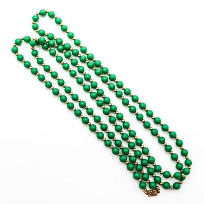 Long Green And Gold Bead Necklace