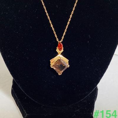 14K Yellow Gold Chain with Garnet and Smokey Quartz Pendant