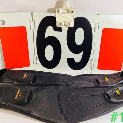 Two Pairs of Swim Fins and a Lap Counter