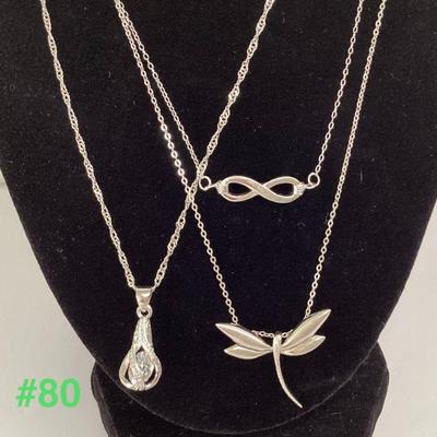 Sterling Silver Necklaces (3): Infinity, Dragonfly, and Caged