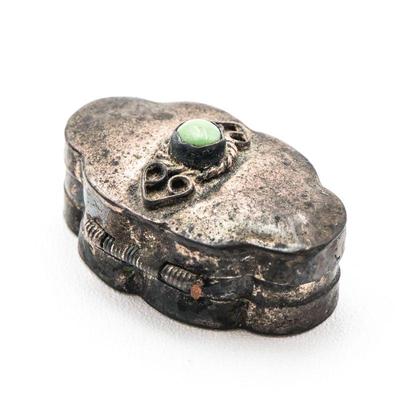 Vintage Sterling Silver Miniature Trinket Box With Turquoise Gem