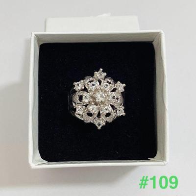 Sterling Silver Cluster Rhinestone Flower Ring