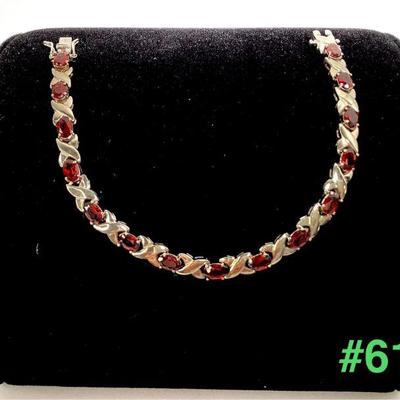 Sterling Silver Tennis Bracelet with Red Gemstones