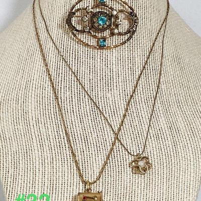Gold Filled Brooch/Pendant Combo, Mailbox & Flower Necklaces