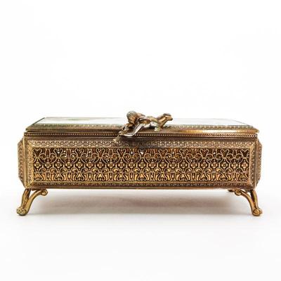 Gilt Ormolu Filigree Casket Jewelry Box