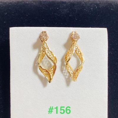 14K Yellow Gold Diamond Studs with 14K Filigree Dangle Earring Jackets