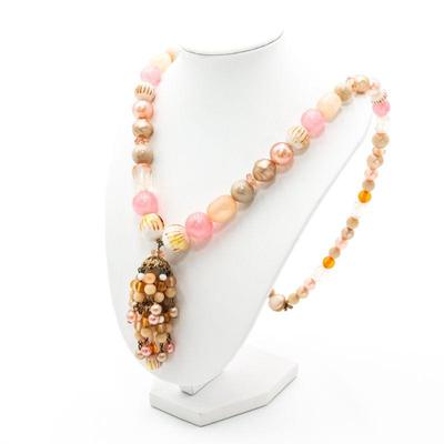 Vintage Bead & Faux Pearl w/Filigree Dangle Pendant Necklace