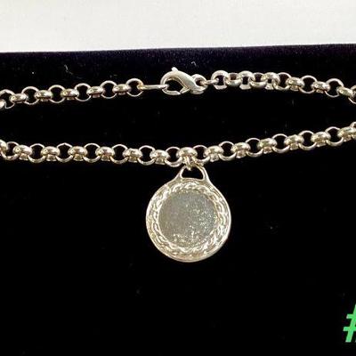 Sterling Silver Rolo Link Bracelet with Flat Round Charm