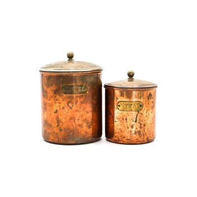 Pair Of Copper Coffee & Tea Canisters