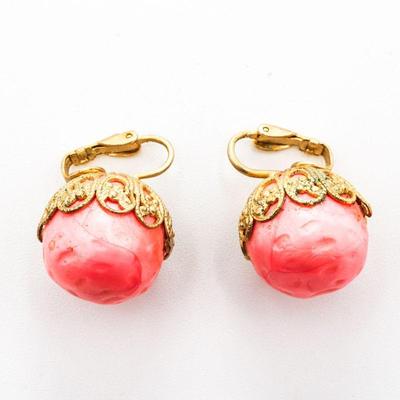 Shimmering Pink Ball & FIligree Earrings