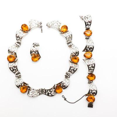 Parisma Sterling Silver & Faceted Amber-Tone Gemstones 3pc Jewelry Set