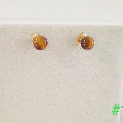 14K Yellow Gold Tigers Eye Stud Earrings