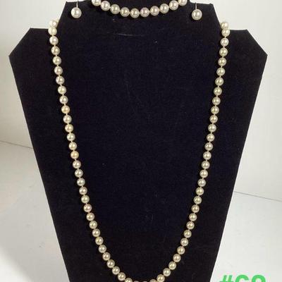 Sterling Silver Vintage Pearl Necklace, Bracelet, and Earrings