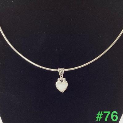 Sterling Silver Omega Chain with a Mother of Pearl Reversable Heart Pendant