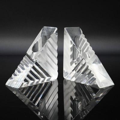 Set of 2 Parallel Triangular Cut Crystal Candle Holders