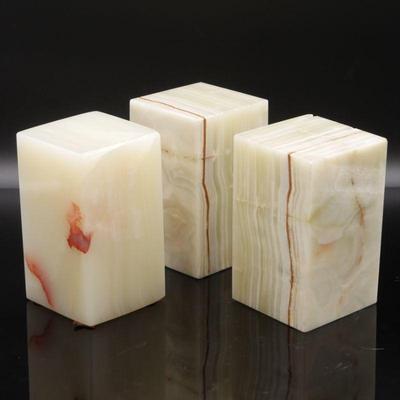 Set of 3 Banded Green Onyx Rectangular Bookends