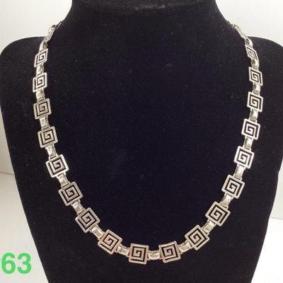 Sterling Silver Vintage Greek Key Openwork Panel Link Necklace