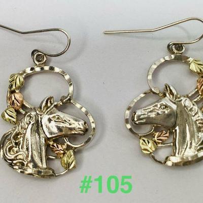 Landstrom's Black Hills Gold and Sterling Silver Horse Head Earrings