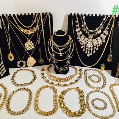 Gold Tone Statement Necklaces and Bracelets