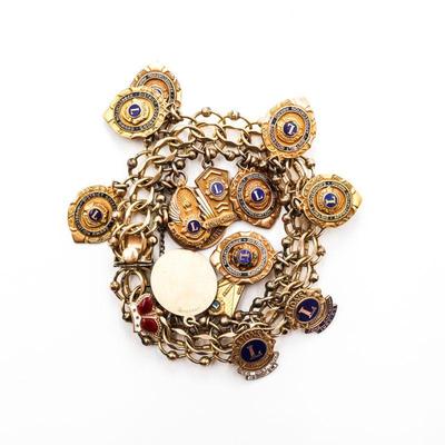 Vintage 1960s Lions International Club Charm Bracelet