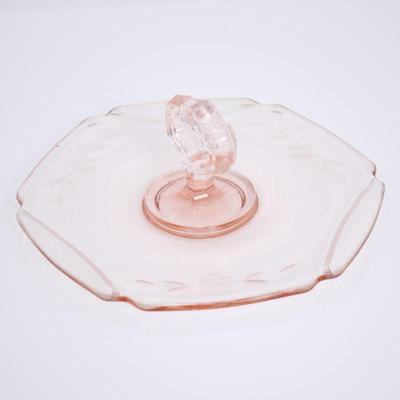Etched Pink Depression Glass Tidbit Tray