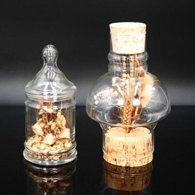 Pair Of Glass Dried Flowers Decor Jars