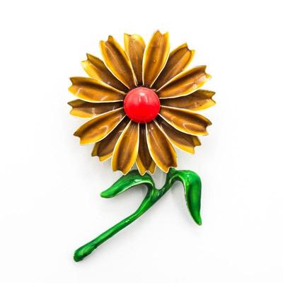 Vintage Enamel Yellow Daisy Brooch