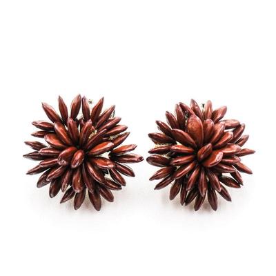 Hawaiian Koa Seed Cluster Clip-On Earrings