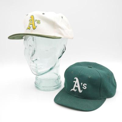 Pair of Vintage Oakland Athletics One-Size-Fits-All Adjustable Baseball Caps