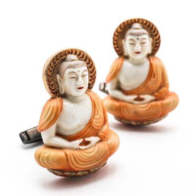 Buddha Cufflinks w/Silver Backings