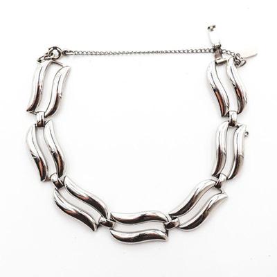 Vintage 1950s Monet Silver Wave Cutout Link Chain Bracelet